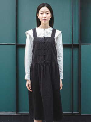 Oriental Button Black Jumper Dress