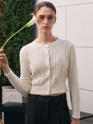 CROP CABLE CARDIGAN_IVORY