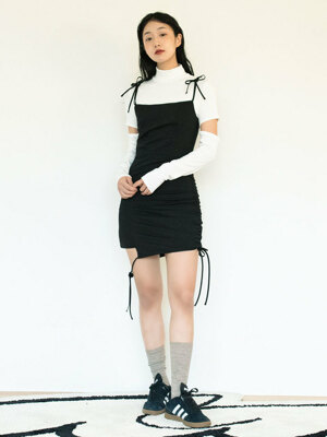 UNBALANCE RIBBON DRESS_BLACK