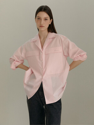 MANNON Classic Flap Pocket Open Collar Blouse_Light Pink