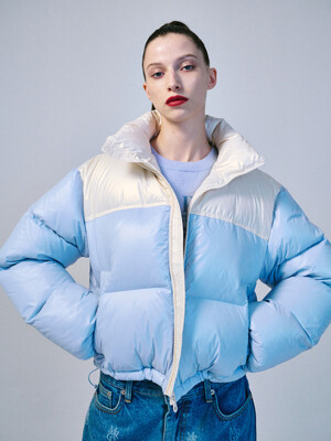 CROPPED DOWN JACKET COLOR BLOCK_SKY