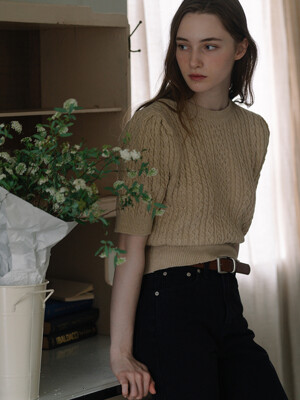 Cable Puff Sleeve Knit - Beige