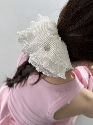 white lace pleats scrunchie - L size
