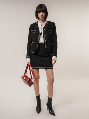 Chain Embellished-Tweed Mini Skirt(Black)_UWS-FS19