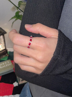 Red bead and crystal ring