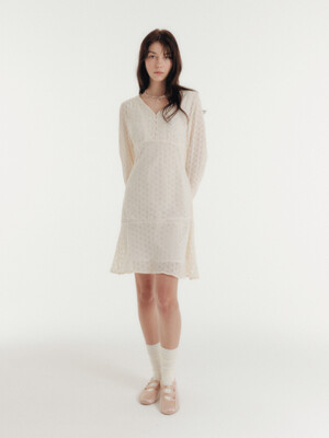 EYELET LACE MINI DRESS - WHITE