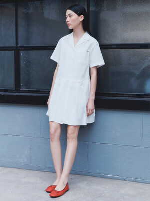 Open Collar Shirts Mini Dress  White (KE4371M071)