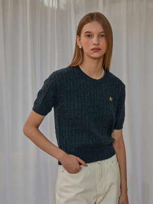 CASHMERE CABLE HALF KNIT_NAVY