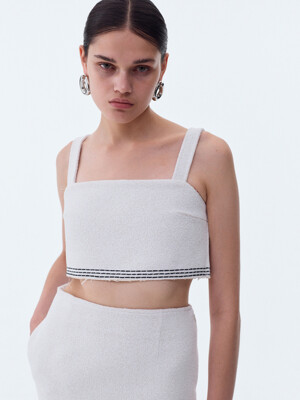 TARA EMBROIDERY TWEED CROP TOP (OFF WHITE)