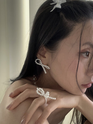 [925silver] Pearl ribbon earring (2size)