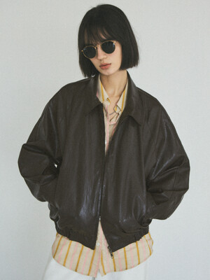 90s Classic Faux Leather Jacket_CTO116(Brown)