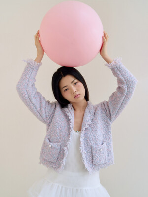 [단독] Tweed Knit Jacket_Lavender Pink
