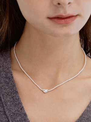 (SILVER925) Opal Heart Pearl Necklace NZ2034