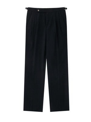 Wool Flannel adjust 2Pleats relaxed Trousers (Navy)
