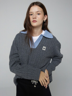 Cable collar knit_dark gray