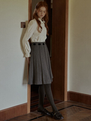 PM_Autumn grid woolen pleated skirt