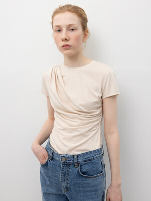 Draping Short-Sleeved T-Shirts_Beige