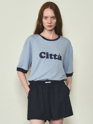 Retro Citta Logo Overfit Ringer T-shirt_CTT320(Light Blue)