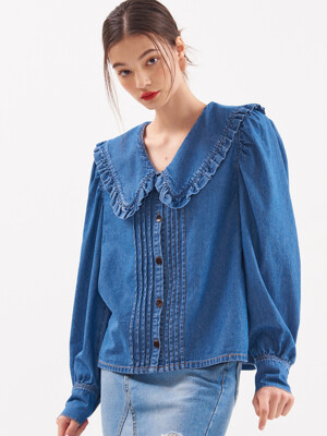 UP-140 Shirring collor denim blouse_blue