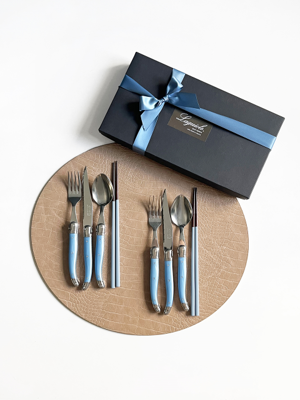 [선물포장] 장네론 라귀올 테이블양식기 블루 & 샌들 젓가락 2인 세트
