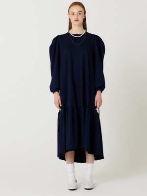 RECYCLED FABRIC PUFF DRESS(NAVY)