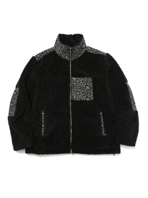 Paisley Patch Sherpa Fleece Jacket Black