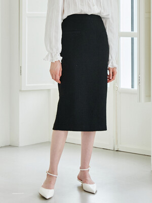 Tweed Welt Pocket Skirt -Black