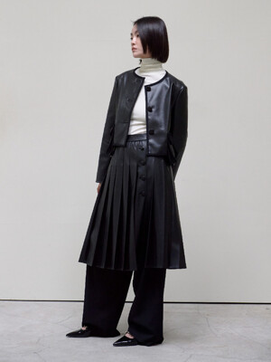 Pleated Faux-Leather Skirt_Black