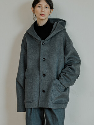 unisex wool hood coat gray