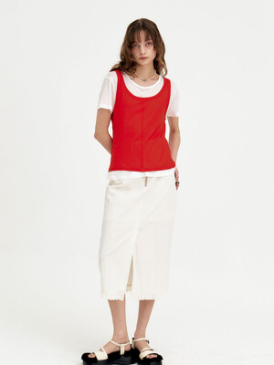 24 Summer_ Layered T-Shirt Set [Red + White]
