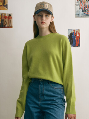 POPLAR Wool round neck knit (Fuchsia pink/Lime/Pear green)