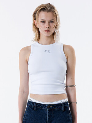 GLITTER RH LOGO RACERBACK TOP [WHITE]