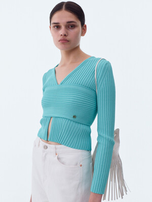 TWO-WAY RIBBED CARDIGAN (MINT GREEN)