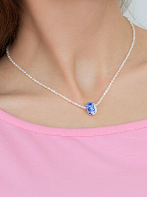 flower ceramic pearl necklace (BLUE)