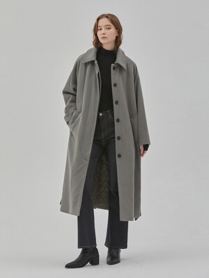 WOOL OVER FIT QUILTING LONG COAT KHAKI