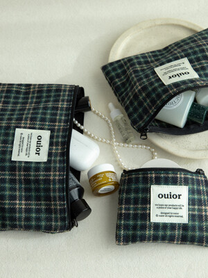 ouior flat pouch_wool check holiday navy