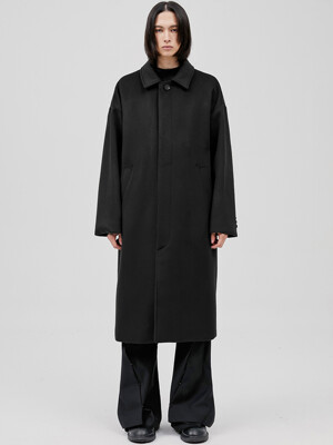 Oversized Wool Balmacaan Long Coat - Black (FL-010)