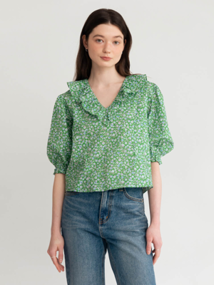 A FLORAL SHIRRING BLOUSE_GREEN