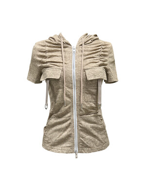 DUA SHIRRING CARGO HOOD ZIP-UP BEIGE