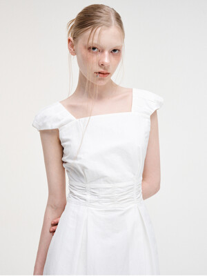 Shoulder Pintuck Shirring Dress, White