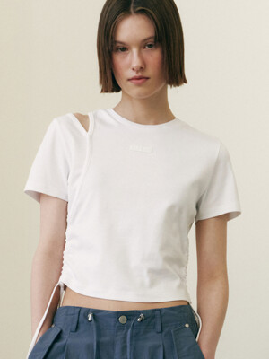 CUT OUT SIDE STRING CROP T-SHIRTS WT