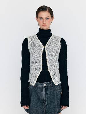 WIOND Diamond Lace Knit Vest - Ivory