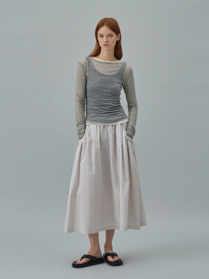 String Flare Skirt[LMBCAUSK404]-Light Gray