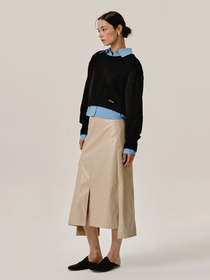 Lorcy Fake Leather Skirt_Light Beige