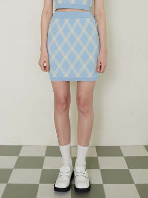 V. check knit skirt (light blue)