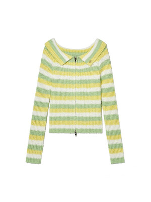 Off-Shoulder Knit Cardigan Yellow Stripe