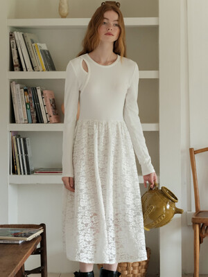 Cest_Winter lace splicing dress_WHITE