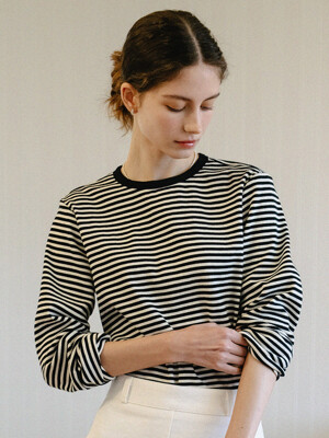 Stripe Ribbed Long Sleeve Tshirt_Black Ivory