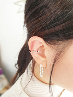 Basic Line pearl ear cuff(실버 커팅볼 진주 이어커프)