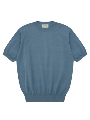 Essential Short Sleeve Round Knit (Marine Blue)